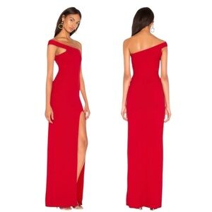 NOOKIE x REVOLVE MILA FLAME RED ONE SHOULDER SEXY FITTED SLIT MAXI GOWN DRESS